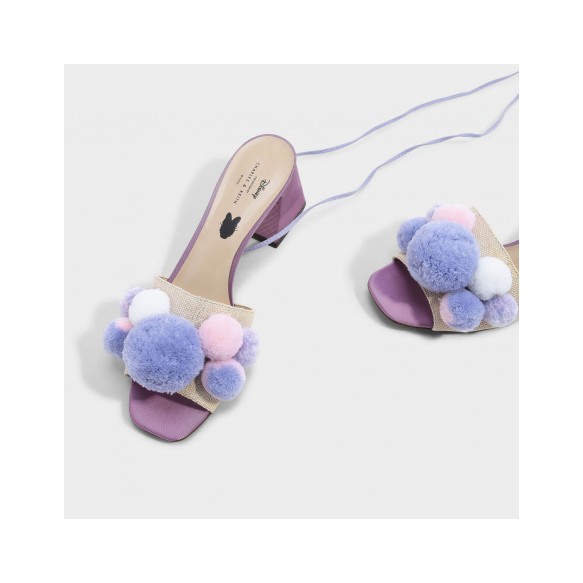 LACE UP POM POM MULES Sandal heels Charles n Keith Disney Original