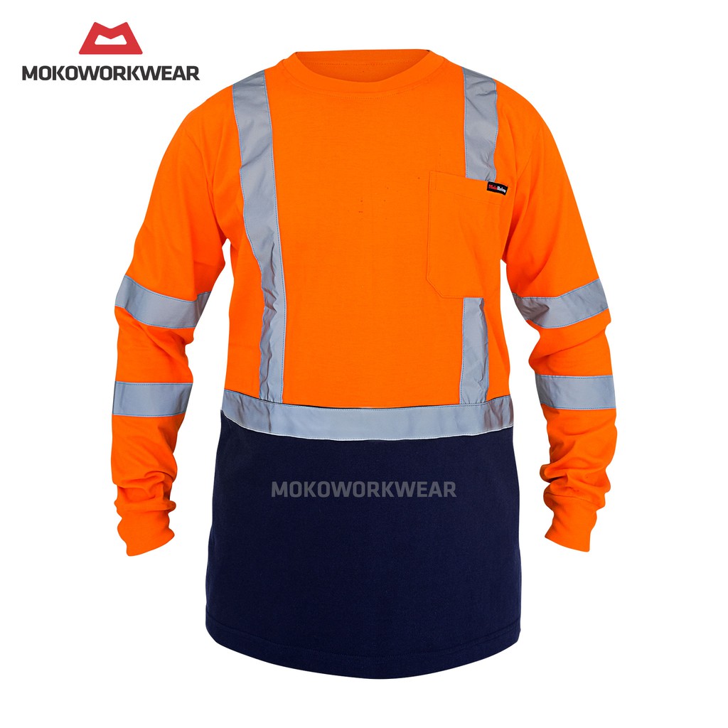 MokoWorkwear - Kaos Safety T-shirt Safety Orange-Navy Moko Workwear