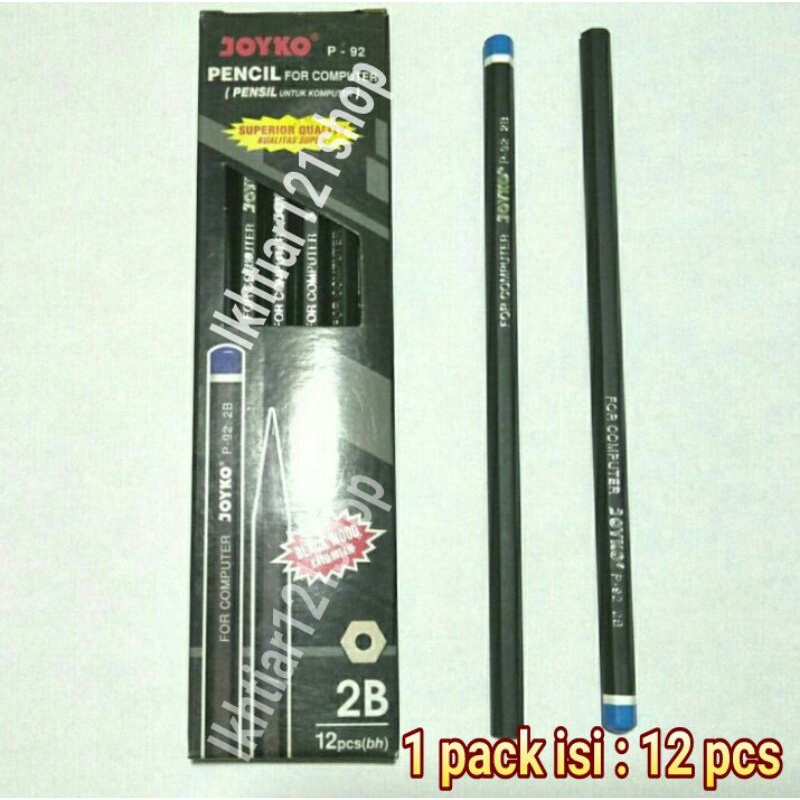 

1 Pack Pensil 2B/Pencil 2B Joyko P-92 Black Wood isi 12 Pcs
