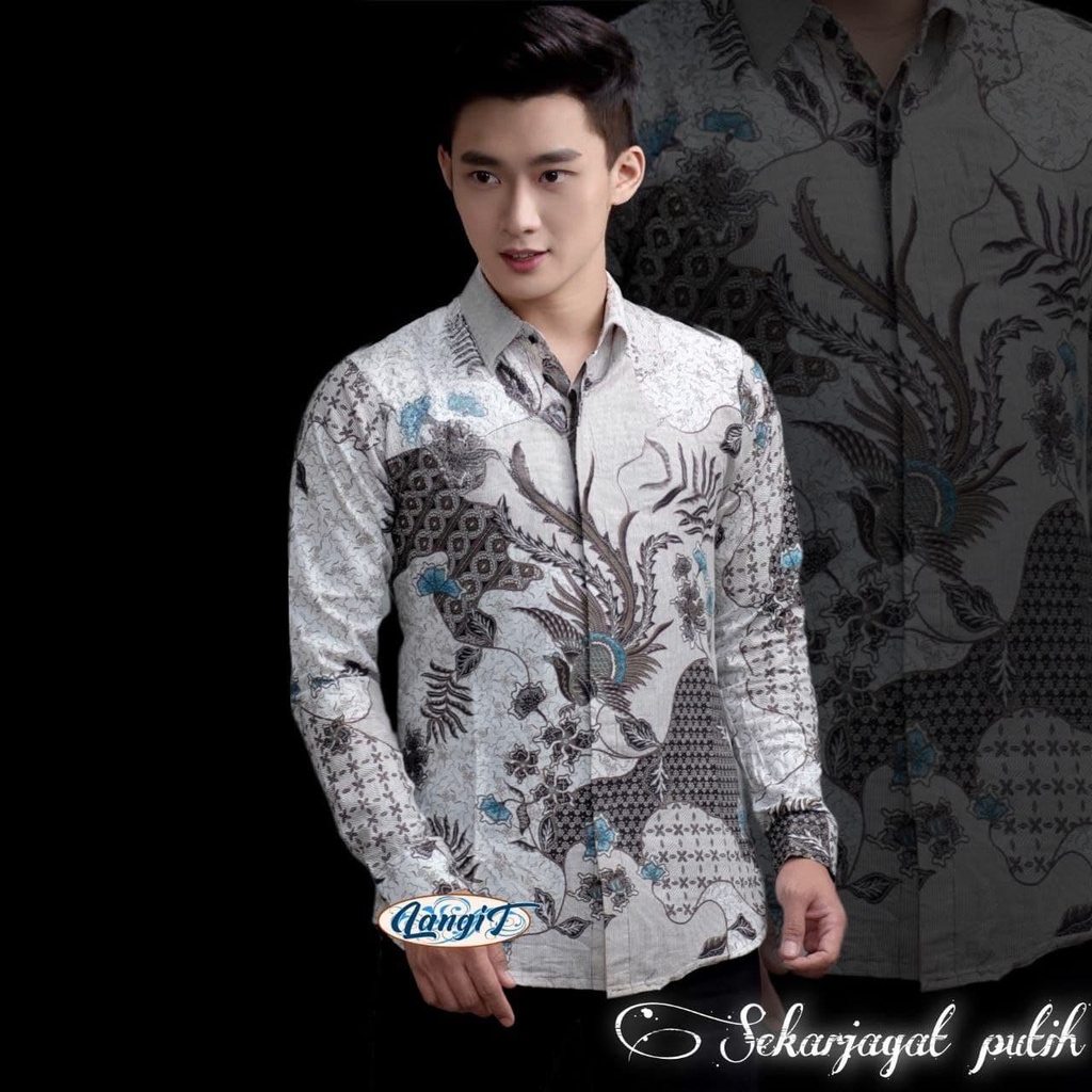 Batik Pria Lengan Panjang Batik Rezz Art motif Garuda Size M L XL XXL 3L 4L 5L 6L JUMBO Reguler-KMJ SEKARJAGAT PUTIH