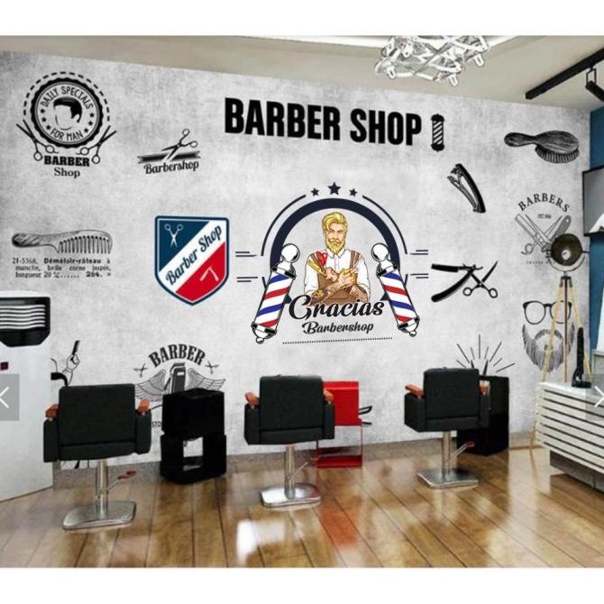 WALLPAPER 3D WALLPAPER CUSTOM DINDING BARBERSHOP POTONG RAMBUT PRIA Terbaru