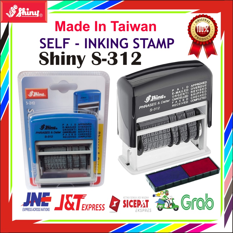 

STEMPEL CAP SETEMPEL OTOMATIS SHINY S-312 TANGGAL PAID RECEIVED FAXED REVISED APPROVED CHECKED KANTOR SERBAGUNA