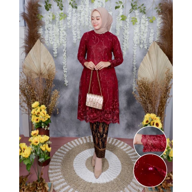 (cod)Stelan Kebaya Tunik Tulle - Kebaya modern -Kebaya tunik Tulle premium - kebaya kekinian -Kebaya best seller