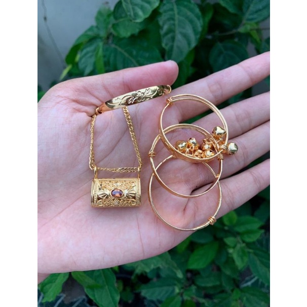 set 3 bulanan / set perhiasan bayi / kalung bayi / gelang bayi