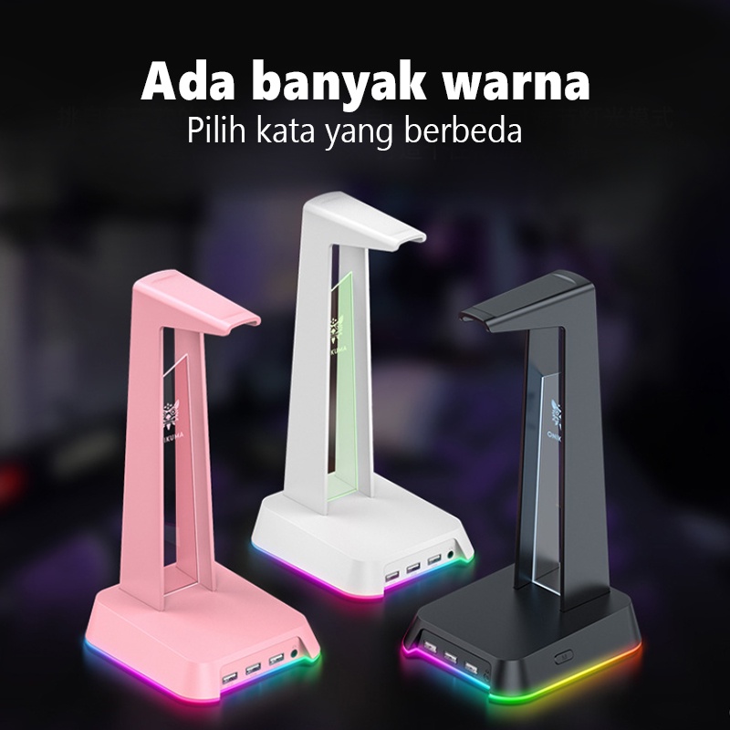 Onikuma ST-2  RGB Gaming Headphone Stand Komputer Headset Desktop Tampilan Pemegang Logo Bercahaya dengan 3 USB dan 3.5 Mm AUX Port