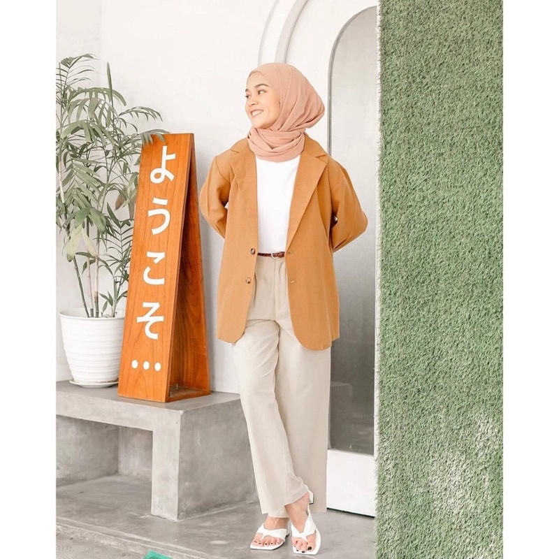 OUTER BLAZER LINEN VERONICA | BLAZER KANCING HIDUP FORMAL KATUN RAMI