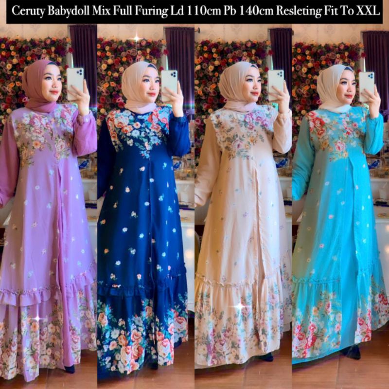 Gamis ceruty motif bunga