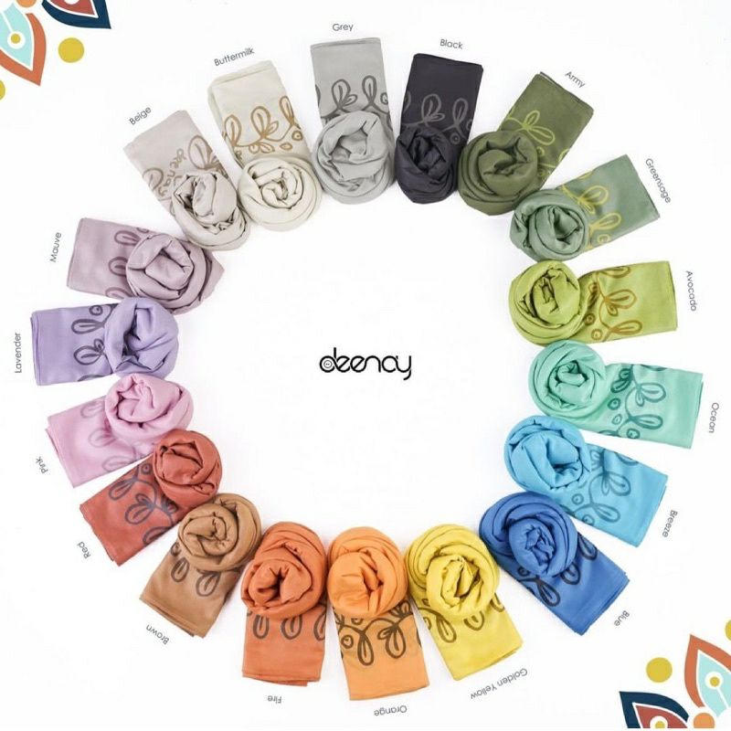 HIJAB DEENAY HALFETY BLACK ARMY GREENSAGE AVOCADO OCEAN BLUE GOLDEN YELLOW ORANGE FIRE BROWN RED PIN