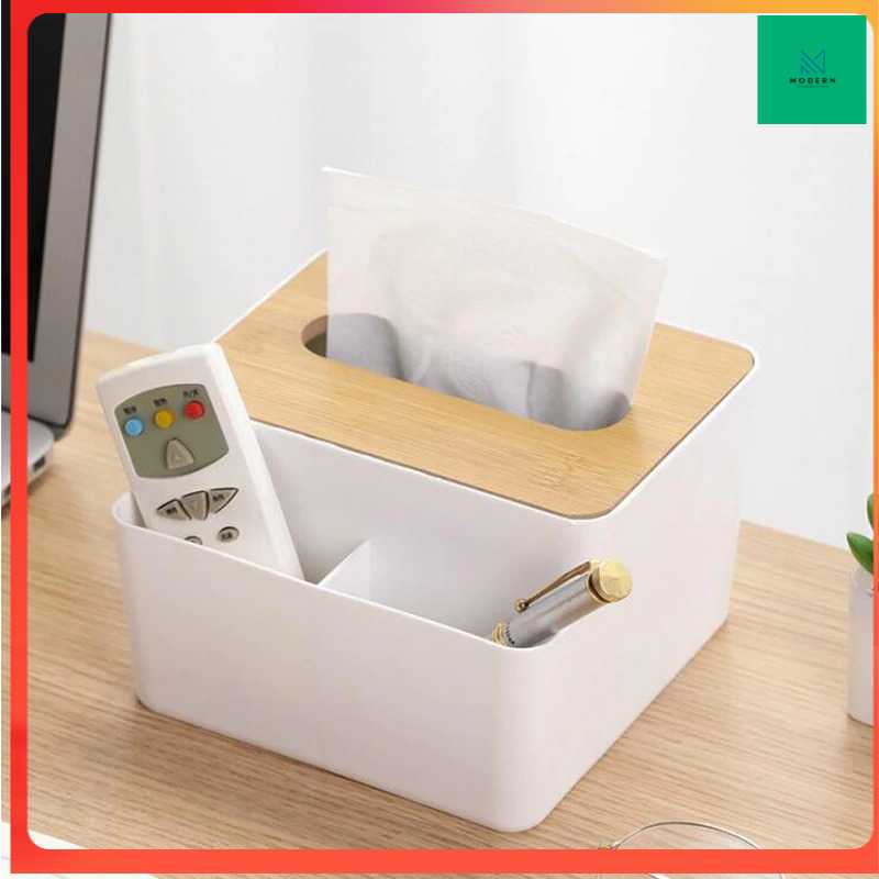 TD-DA TaffHOME Kotak Tisu Kayu + Remot Multifungsi Organizer Box - ZJ008