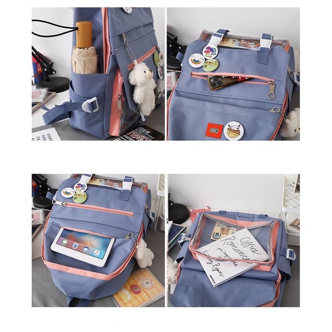 Tas ransel anak sekolah wanita ORI import B set 4 in 1 Fashion Backpack SD SMP SMA Korea tanpa boneka