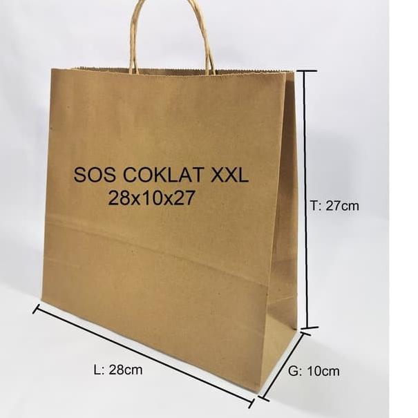 

Flash Sale 10 Pcs Paperbag SOS XXL 28x10x27cm Coklat + Tali ✔