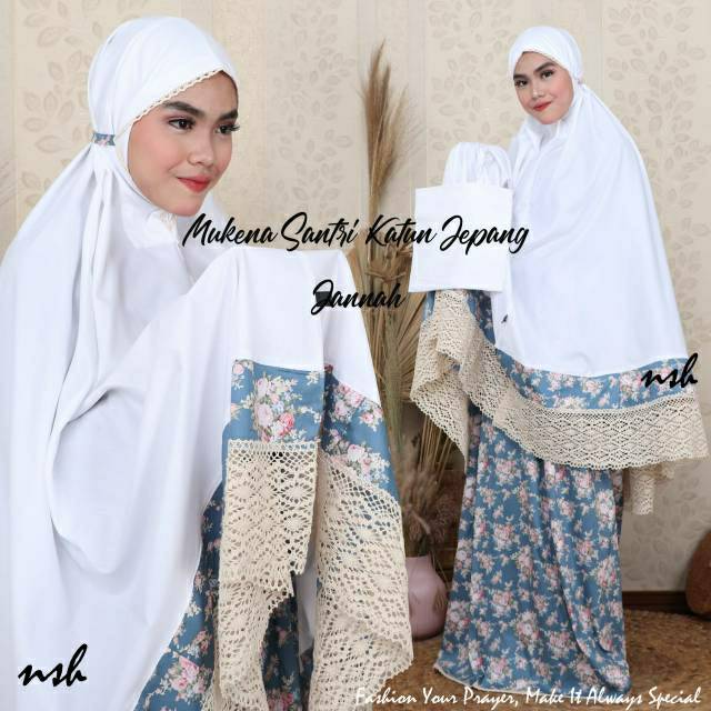 Mukena dewasa katun jepang santri variasi putih renda rajut