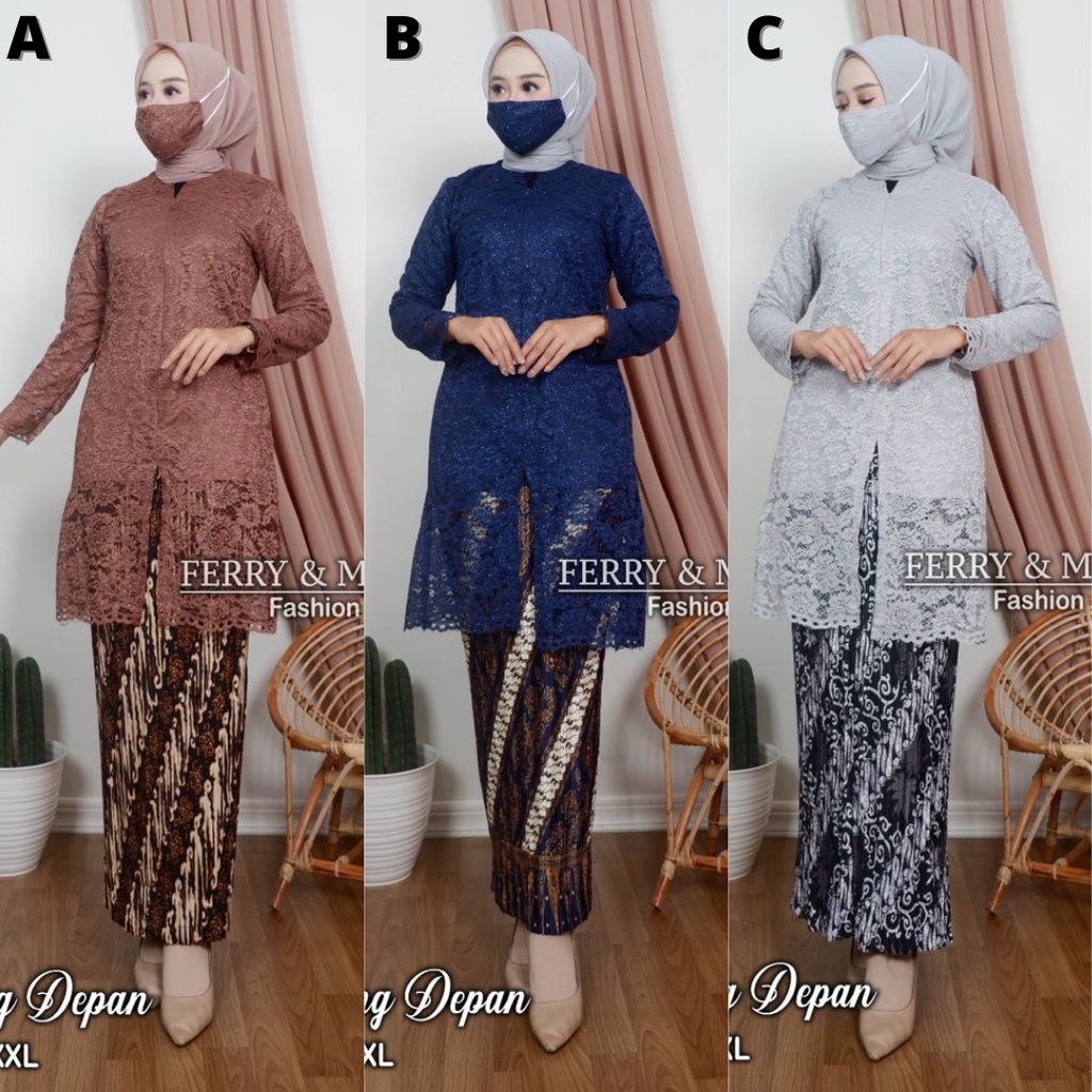 Setelan Kebaya Modern Tunik Brukat Seleting Depan / BUSUI Friendly Aneka Pilihan Warna