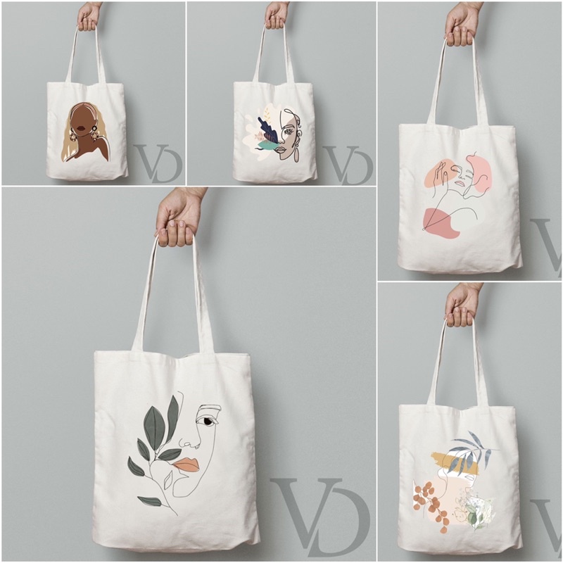 TOTE BAG MOTIF ABSTRACT MUKA TERBARU / AESTHETIC TOTE BAG / TAS BELANJA MOTIF FACE LINE