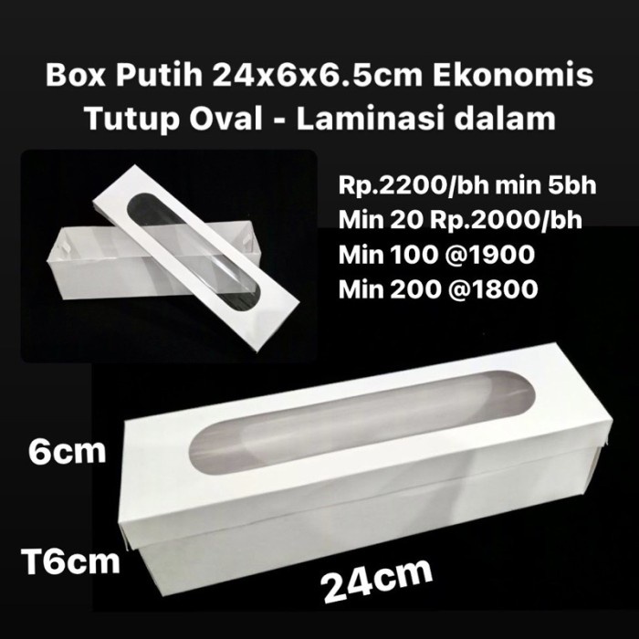 

NEW Box Putih 24x6x6.5cm Tanpa kancing kait utk bolu gulung mini pie donat - Jendela Oval