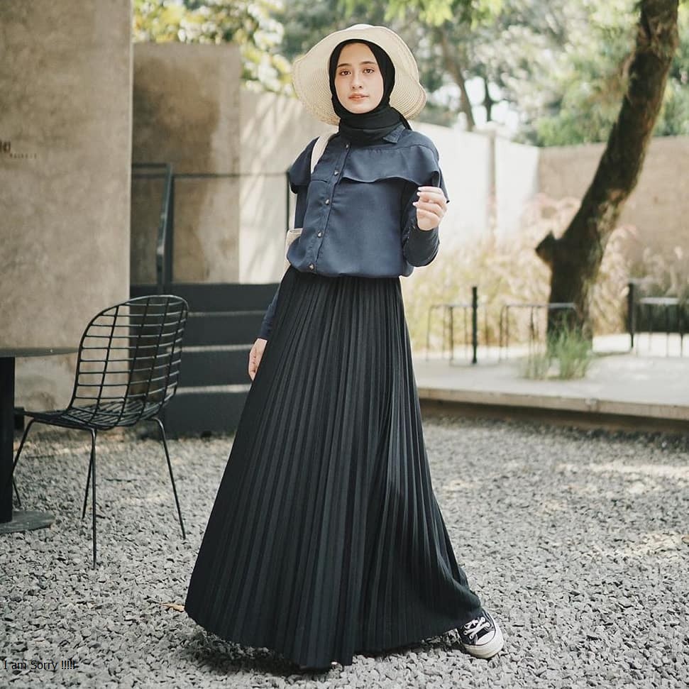 Rok Plisket Prisket | Pleated Skirt Polos Muslimah Skirt Flare Skirt Mayung Flowy Rok Wanita Panjang