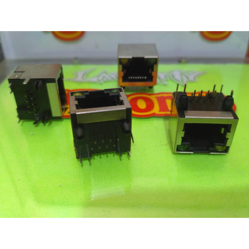 Jual Konektor RJ45 Female 8P8C PCB 8 Pin LAN with LED socket connector ...