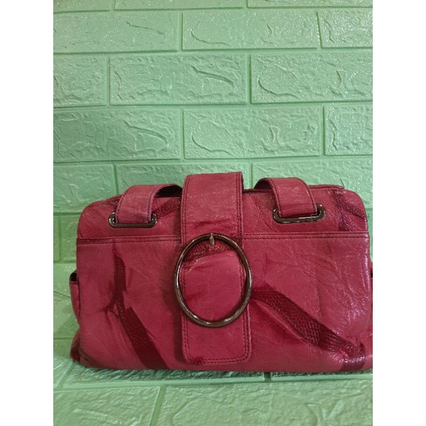 totebag kulit asli warna pink preloved