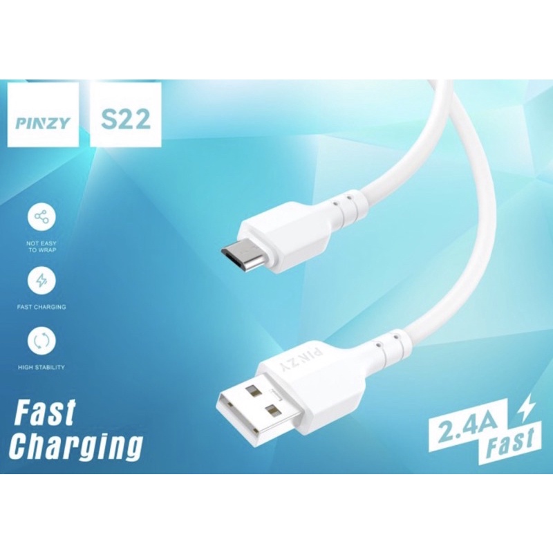 Kabel Data PINZY S22 Micro USB Material PVC Output 2.4A Fast Charging - Kabel Data PINZY S22 -