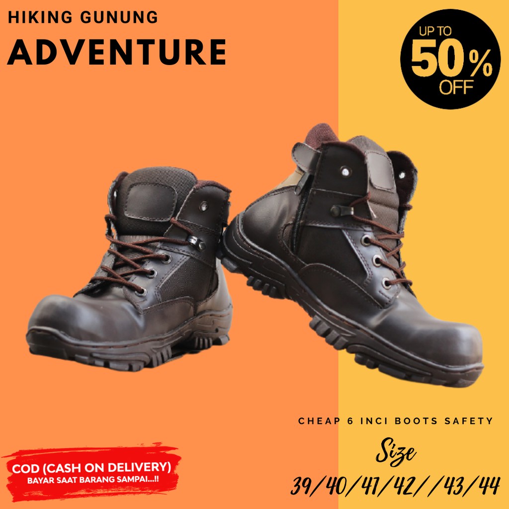 Sepatu Boots Hiking Pria DLT Cheap Pendek 6 Inci Coklat Safety Bots Ujung Besi Kerja Touring Cowok