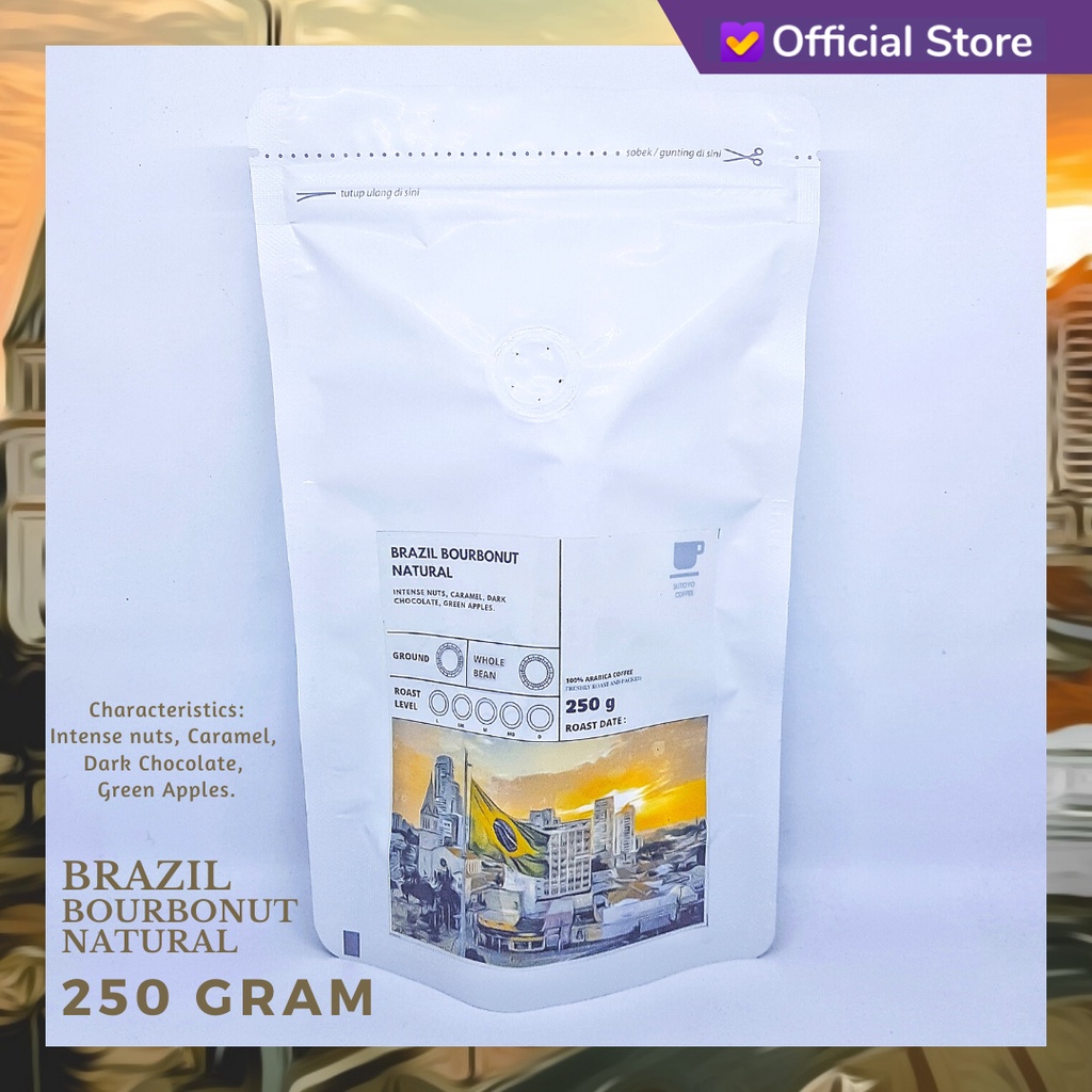 

SUTOYO COFFEE – Kopi Arabika Brazil Bourbonut Natural 250 Gram | Imported Beans | Kopi Import | Medium Roast | Single Origin | Sutoyo Coffee