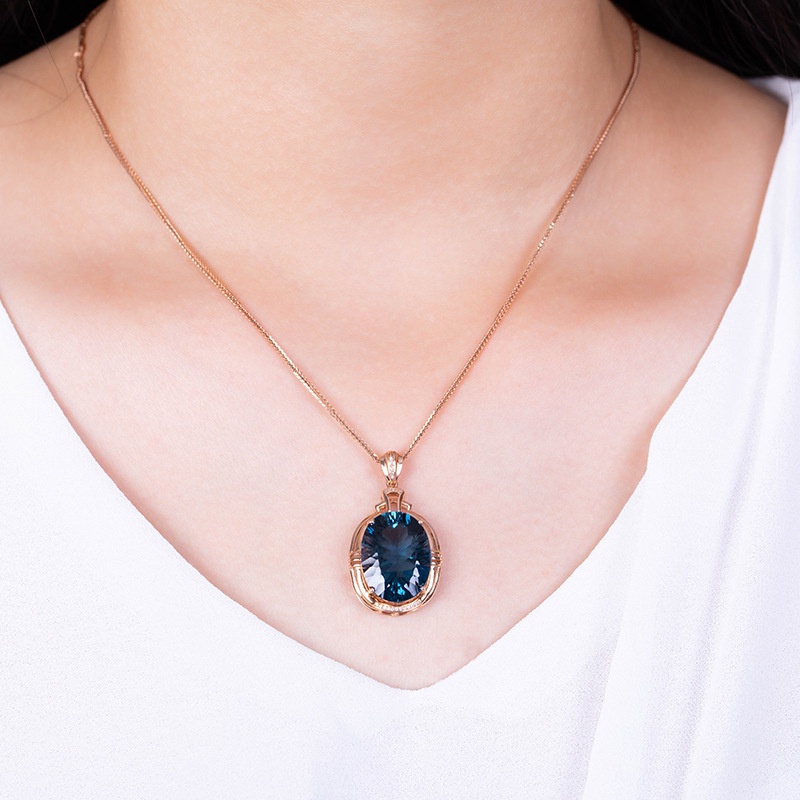 [Ready Stock]Fashion Inlaid Colored Gemstone Plated 18K Gold Pendant Necklace