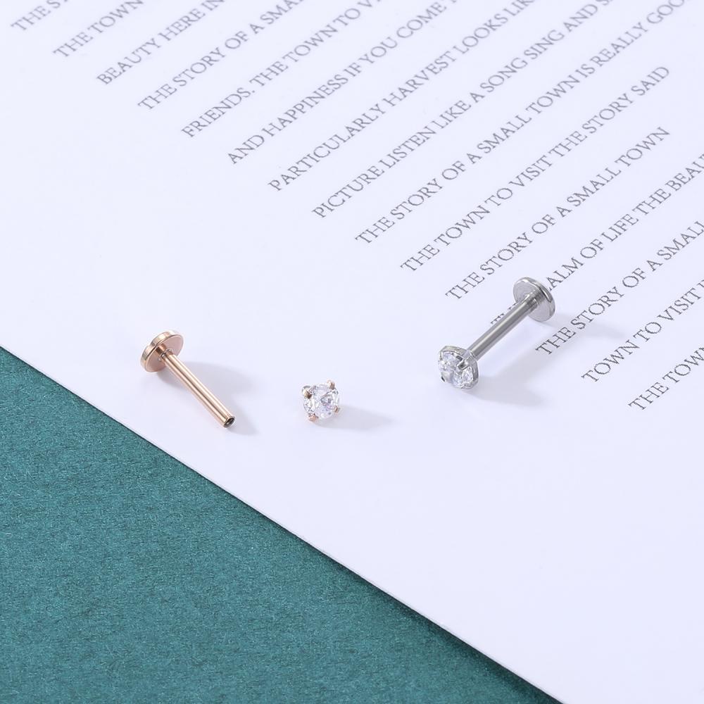 1 PC Anting Stud Tindik Bibir Labret Kristal Bahan Stainless Steel Ukuran 10mm 2 / 3 / 4 / 5 / 6mm 18G / 16G Helix Medusa