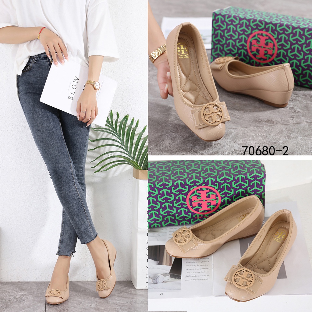 Logo Bow  Leather Wedges #70680-2