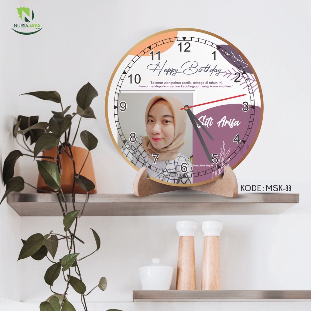 Jam Meja Custom Hadiah Ulang Tahun Cewek / Kado Wisuda / Pernikahan Cetak Foto pengantin wedding Souvenir Baby Born Kado Ultah