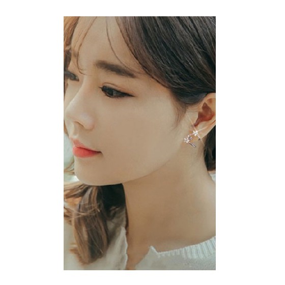 Giwang bunga model korea berkilau - anting jepit bunga tumpuk - korean earring - subang flower