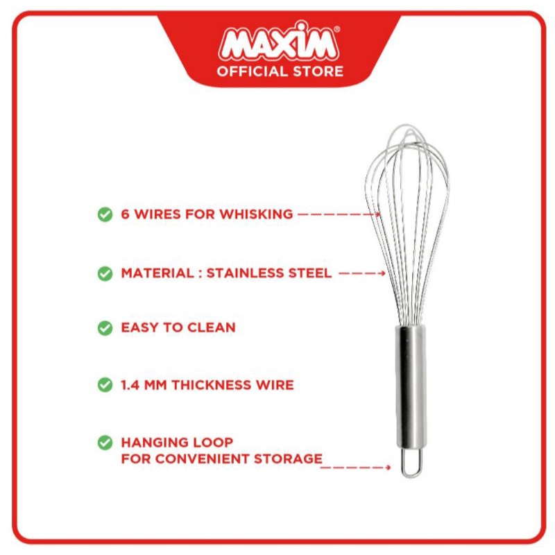 Maxim tools metal balloon whisk 30cm pengocok adonan dan telur telor pengocok kue