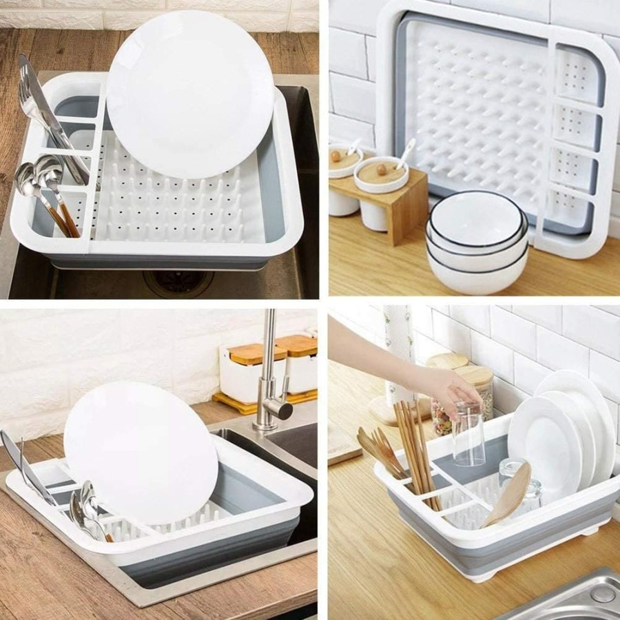 RAK PENGERING PIRING SILIKON PLASTIK LIPAT COLLAPSIBLE DISH RACK