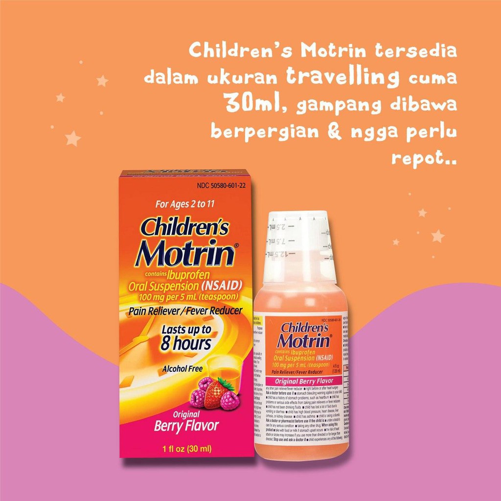 Motrin Children's Original Berry Flavor Pain Reliver/Fever Reducer Oral Suspension Ages 2-11 1oz