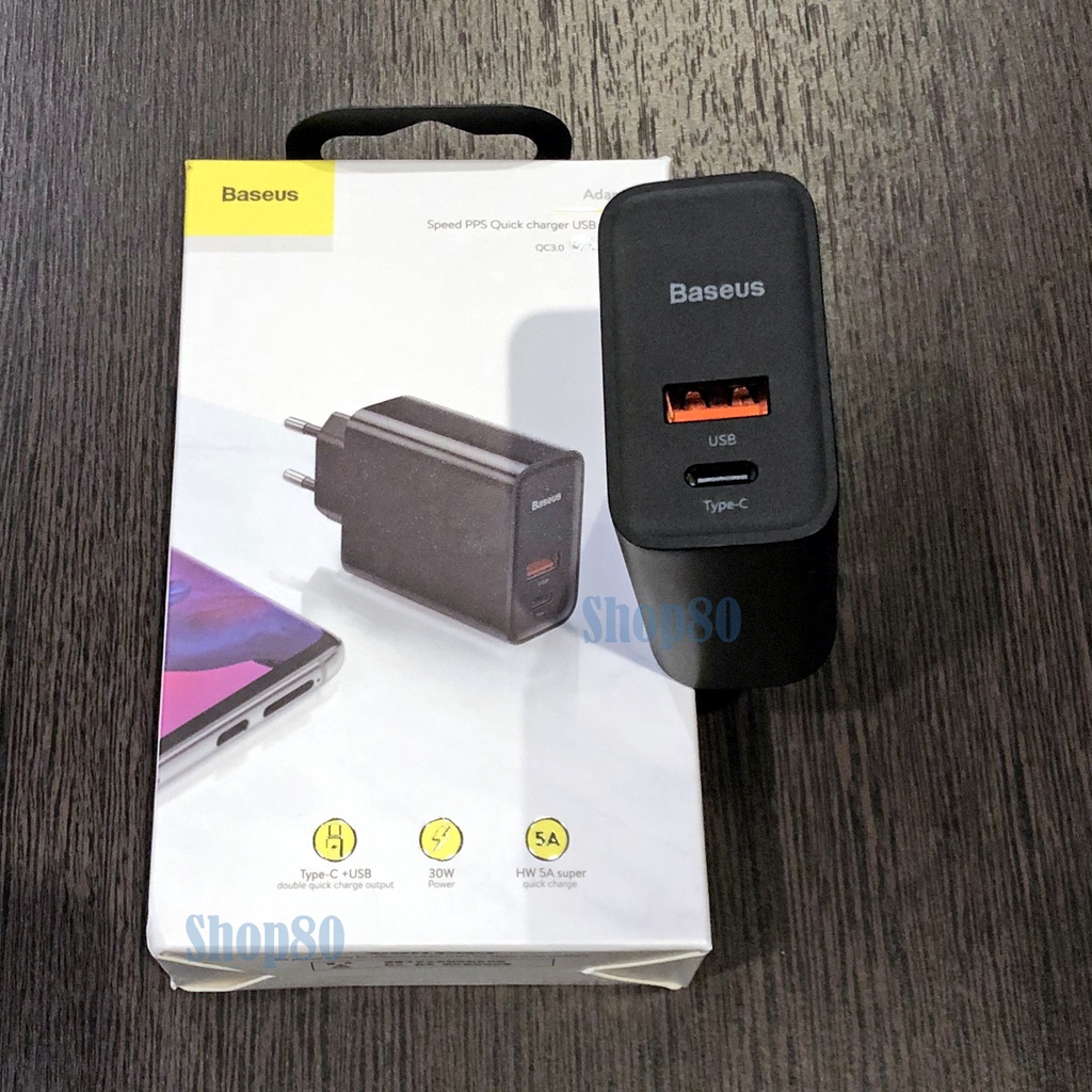 Baseus Adaptor PD 30W USB + Type C Kepala Charger Adapter QC 3.0 Fast Charging PPS Dual Triple Port