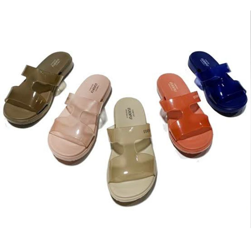 SANDAL LUOFU WANITA E 7198 E7190 E 7172  SANDAL SELOP LUOFU WANITA selop silang KACA BENING MODEL SI