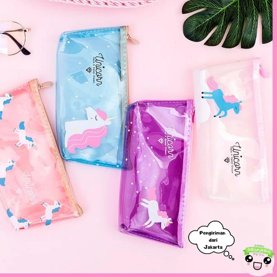 

[KODE DQPBS] [UBIMARU] UNICORN TRANSPARENT PENCIL CASE - TEMPAT PENCIL TRANSPARAN - UNICORN BAG