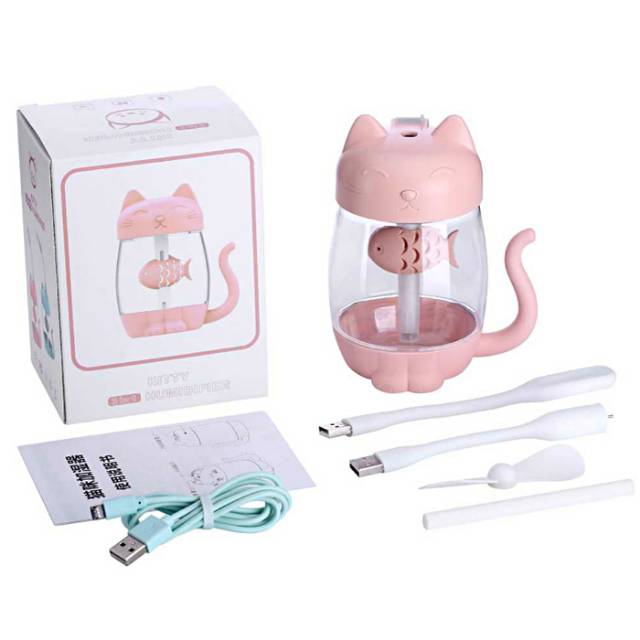 Humidifier Air 3 in 1 Aromatherapy Cat Kitty 350ml with Fan + LED Lamp Pink