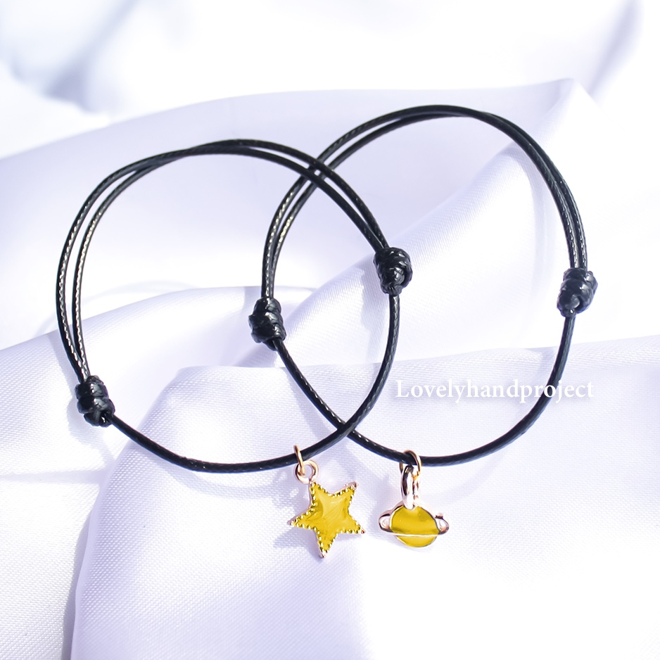 Gelang Couple Liontin Planet Bintang Bulan Set 2Pcs Pasangan Sahabat Tali Waterproof