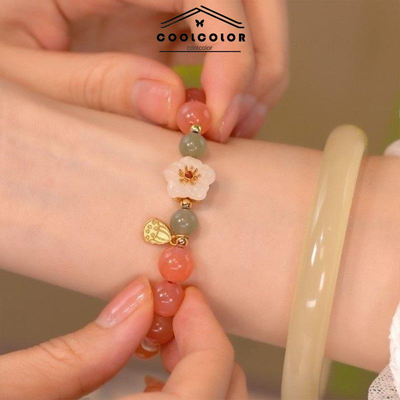 COD❤️Jade Bead Gelang Kecil Peach Blossom Woven Perempuan Desain Niche Mahasiswa Pacar Hadiah- cl