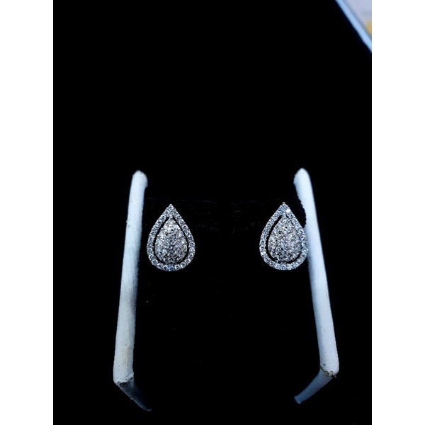 giwang jepit tetes air full berlian bahan emas putih