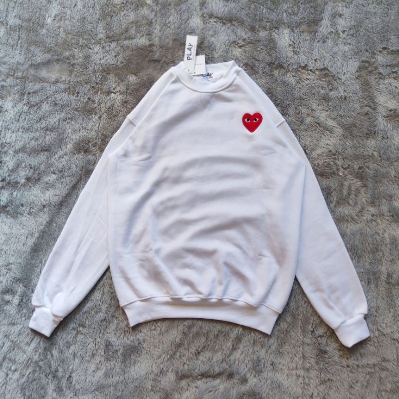 Sweater Crewneck Play Cdg Bordir Logo Fulltag &amp; Lebel