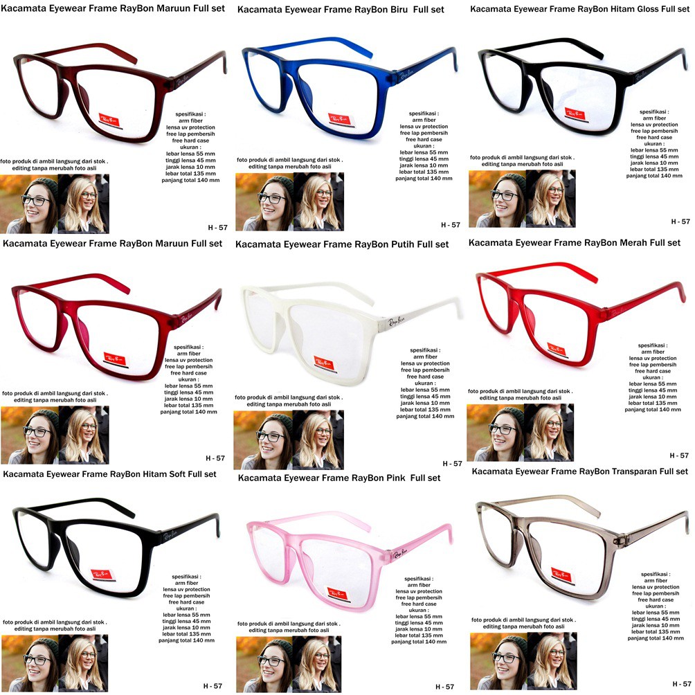 Jual kacamata eyewear / kacamata wanita / kacamata frame ray fullset
