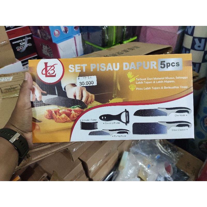 

Knife Set 5 Pcs + 1 Ceramic Peeler Pisau hitam batu maifan lapisan granit