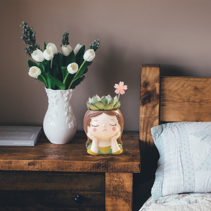 Cetakan Pot Bunga Resin Epoksi Plester Beton Bahan Silikon Desain Gadis Lucu Untuk Dekorasi Kerajinan Rumah