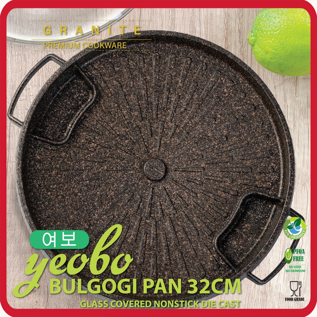 YEOBO BULGOGI PAN 32CM ALL NEW PANGGANGAN BBQ FREE TUTUP KACA GAGANG PANJANG