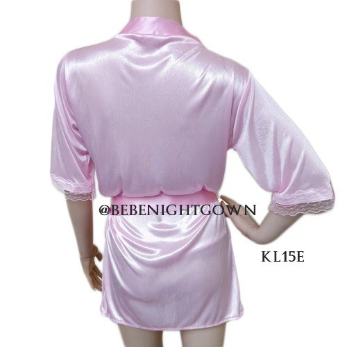 (BEST SELLER) SET KIMONO TIDUR SEXY LINGERIE LACE SATIN PINK MUDA WANITA KL15E