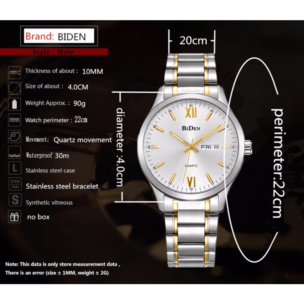 Biden 0032 Jam Tangan Pria Analog Tanggal Stainless Steel Band Calendar Quartz Watch Original Water Resistant 30 Meter