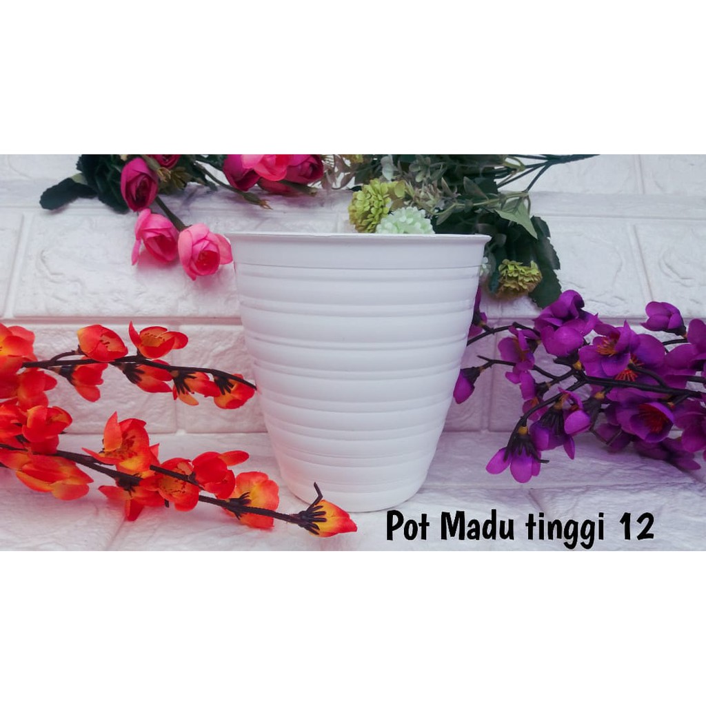 POT MADU TINGGI 12 CM PUTIH MOTIF TAWON POT PLASTIK 12CM POT VAS BUNGA PUTIH BKN POT PIRUS TAWON OK