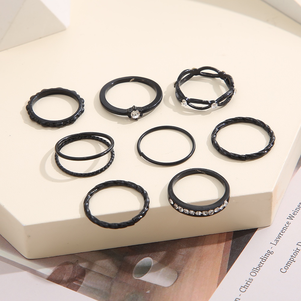 IFYOU 8pcs / set Cincin Geometris Warna Hitam Gaya Vintage Untuk Wanita