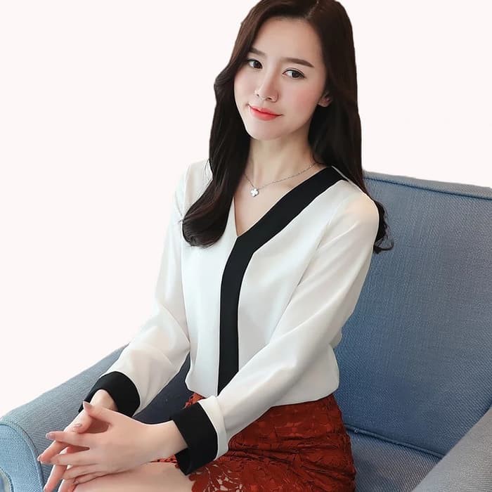 BAJU ATASAN BLOUSE WANITA KIMONO KOREAN - PUTIH, M